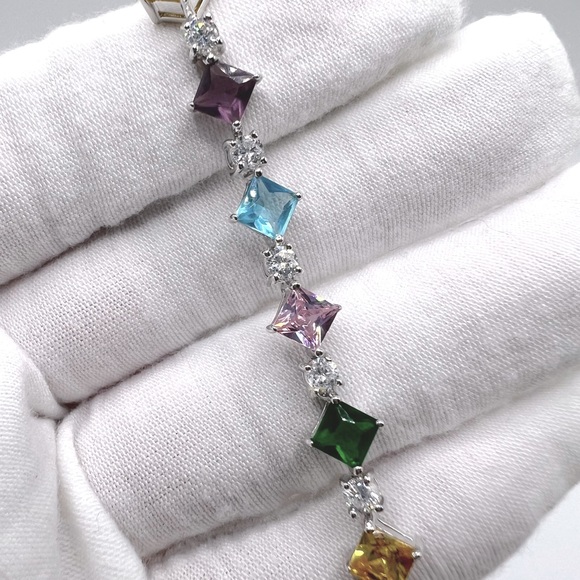 Sterling Silver 7” Multi Color CZ Bracelet - Picture 8 of 17
